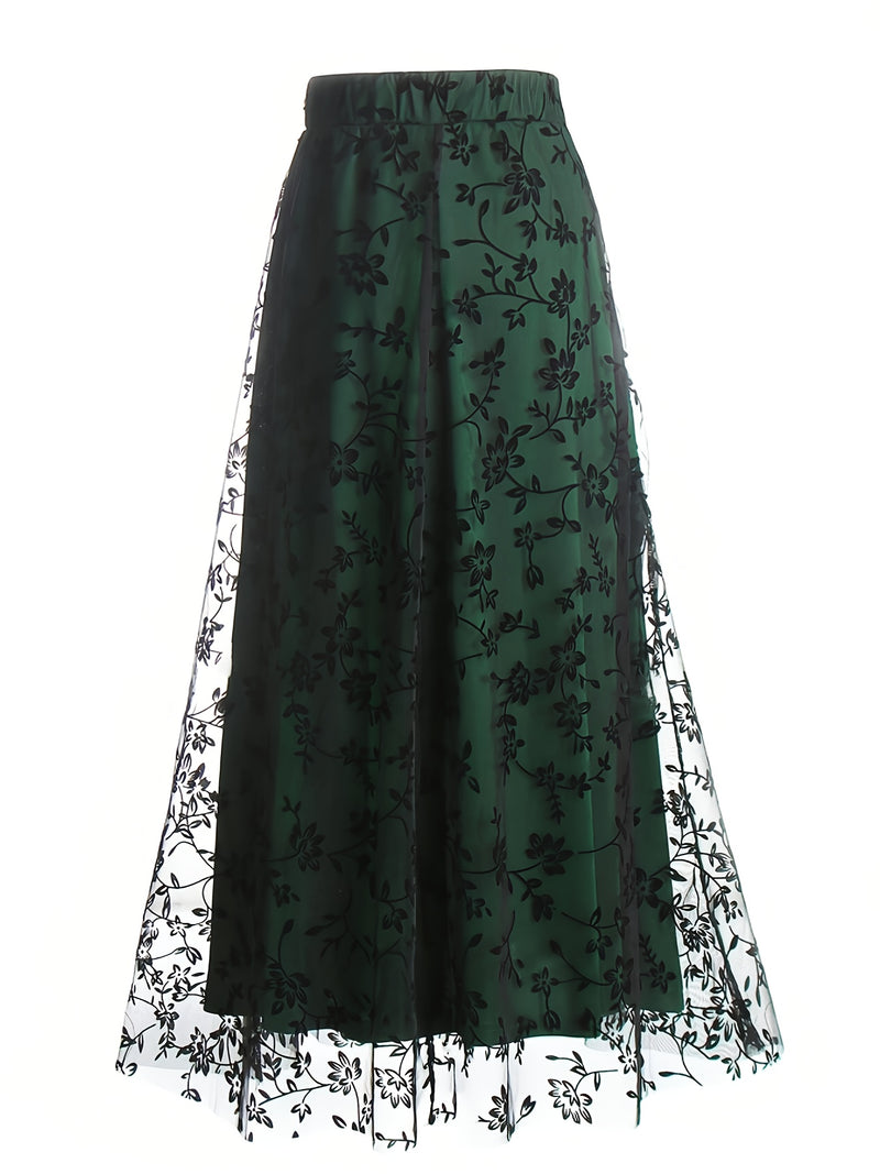 Elegant New High-Waisted Mesh Embroidered Skirt Loose A-Line Dress for Women.