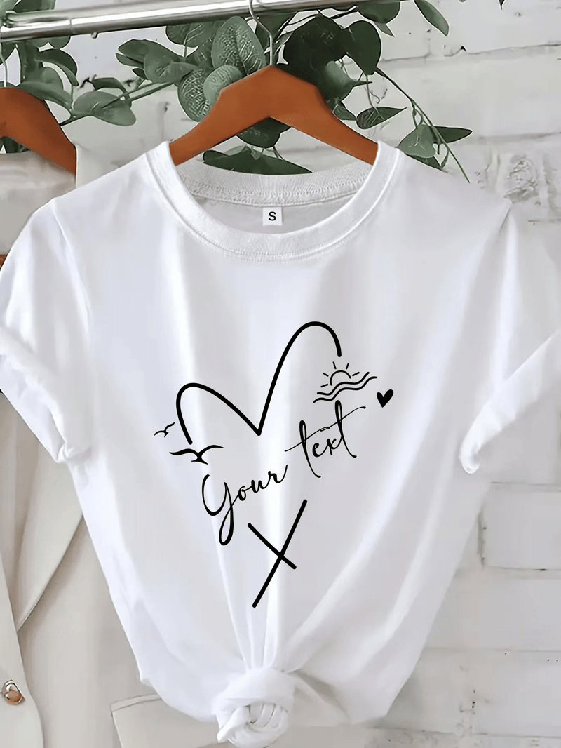 Women’s Custom Heart & Letter Print T-Shirt.