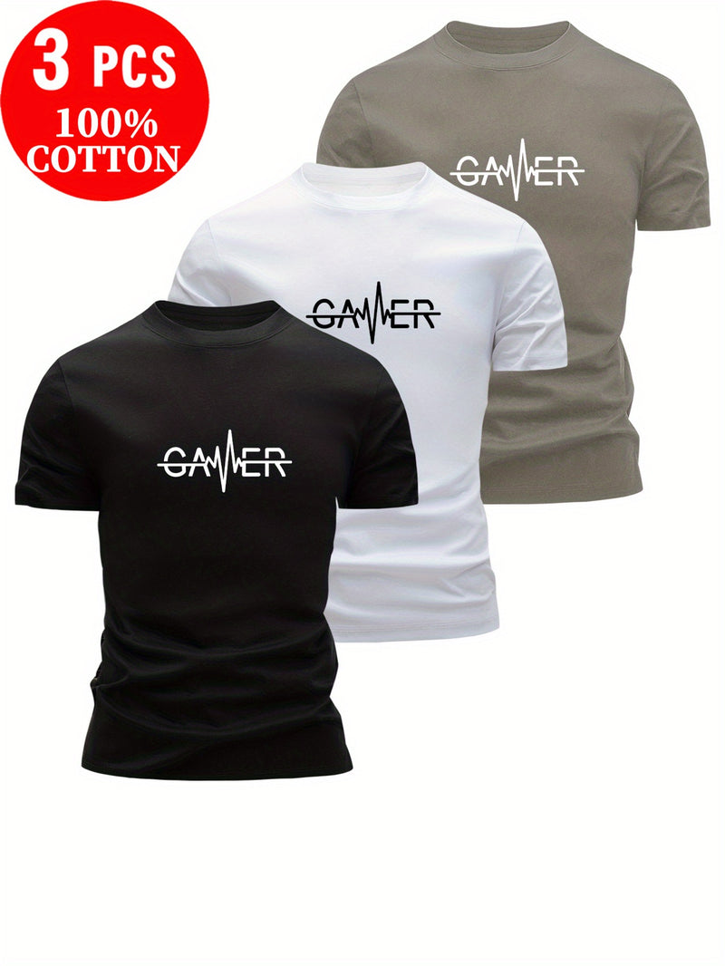 Set of 3 100% T-Shirts Featuring Letter Prints.