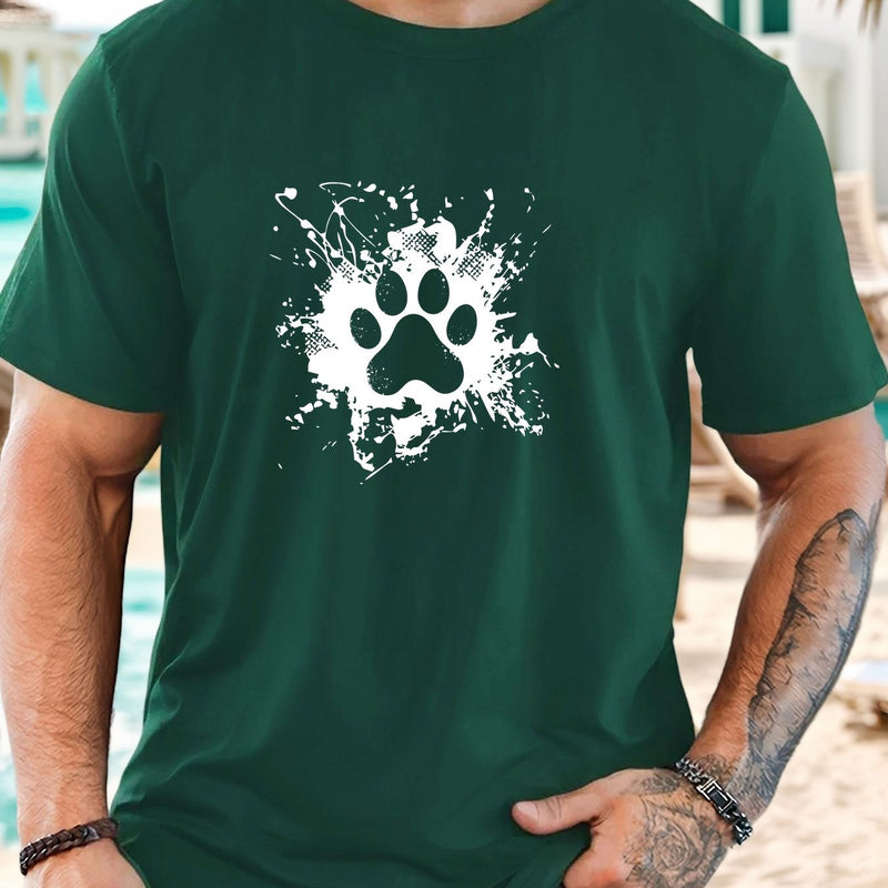 Men'S Casual Summer T-Shirt with Paw Print Design.