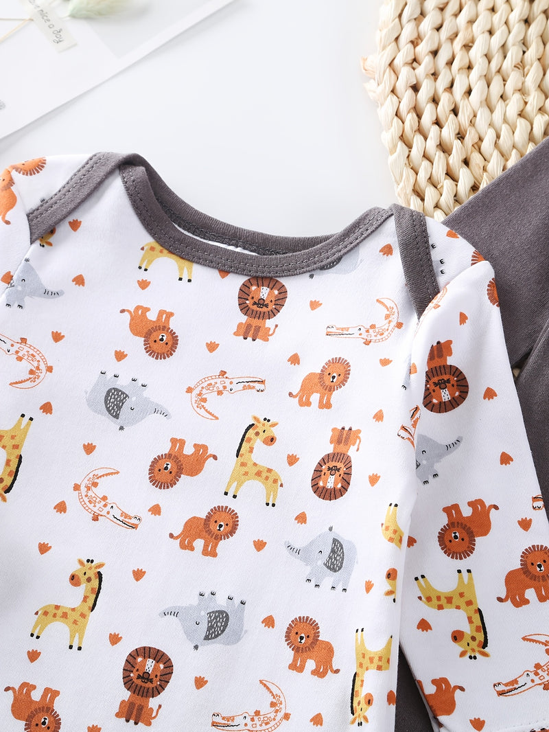 Three-Piece Set New Autumn And Winter Long-Sleeved Lion Elephant Cartoon.