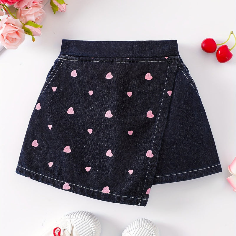 Girls' Denim Print Shorts, Versatile And Stylish.