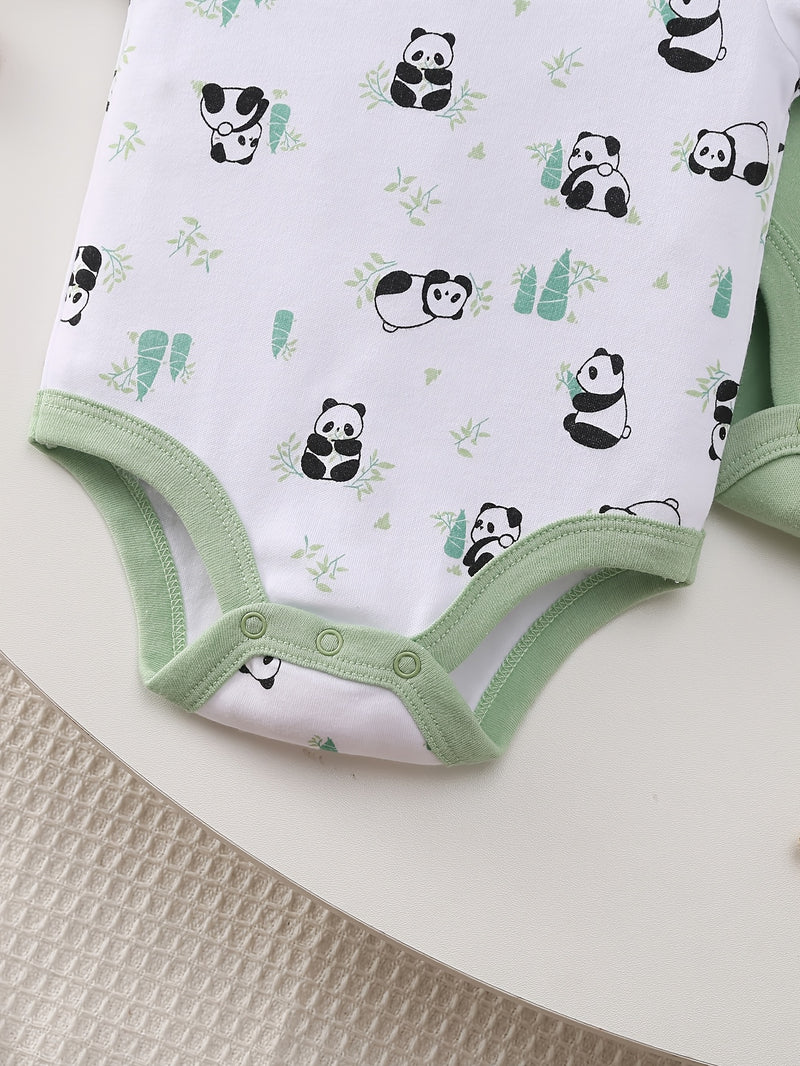 5pcs Set Boys Panda Print Onesies.