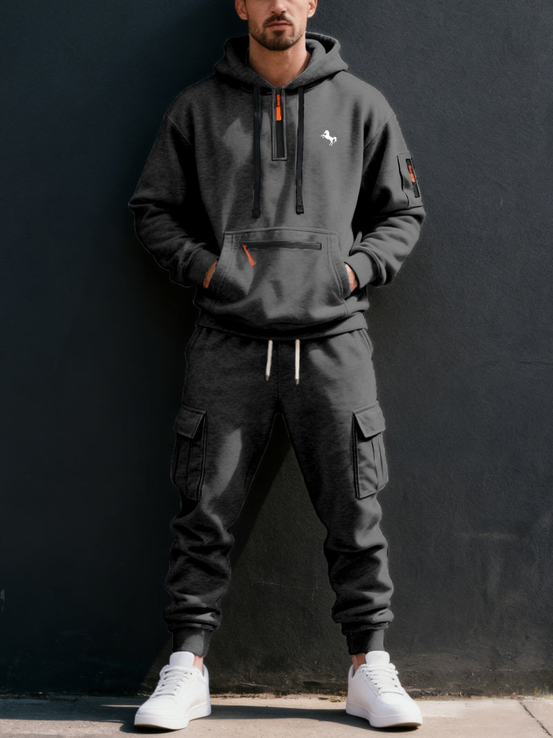 Men's Halloween Paris Letter Print Hoodie & Drawstring Cargo Jogger.