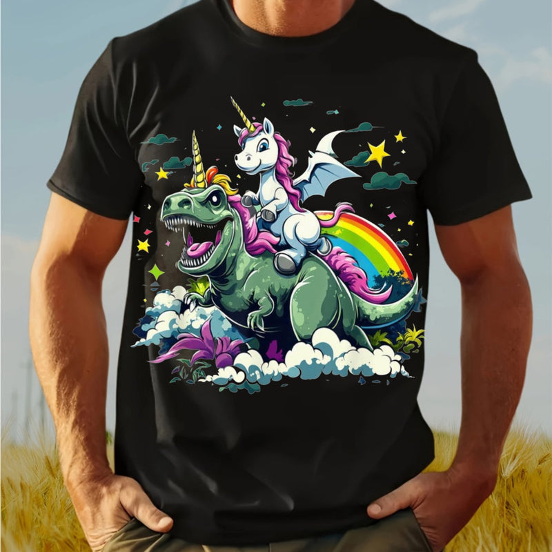 Men’s Funny Riding T-Rex Graphic T-Shirt.