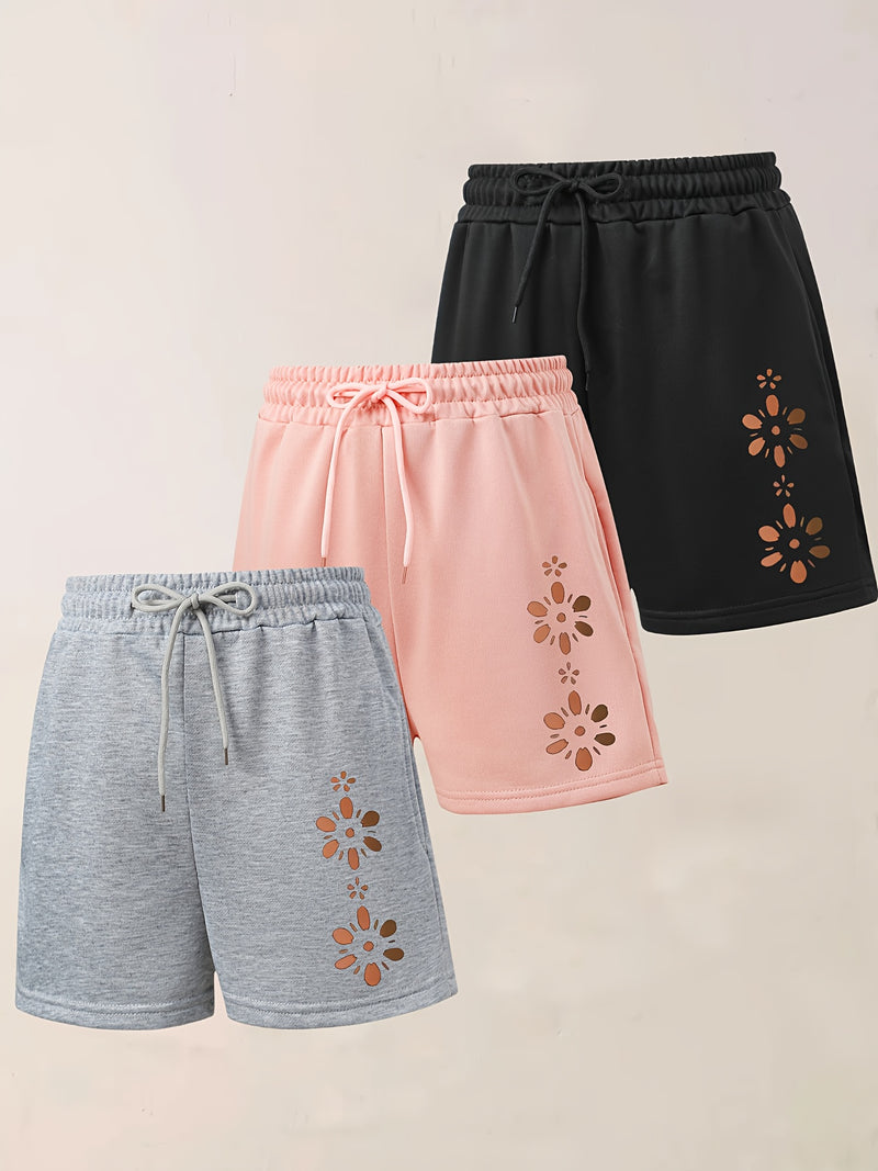 3pcs Women's Elegant Casual Jogger Shorts - Geometric Print.