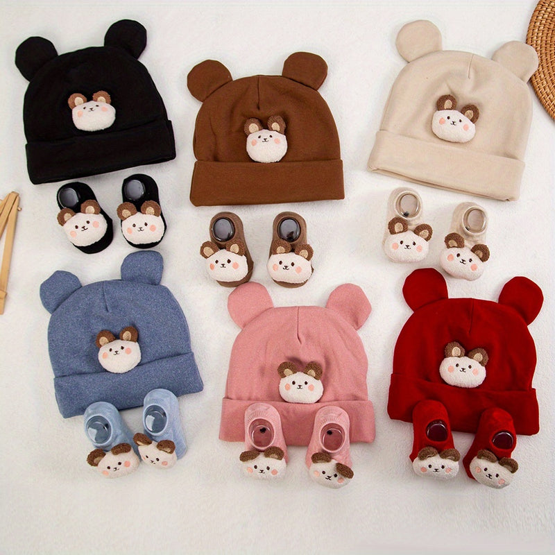 2pcs/Set Autumn Winter Cute Bear Indian Hat + Knitted Short Socks Set Baby.