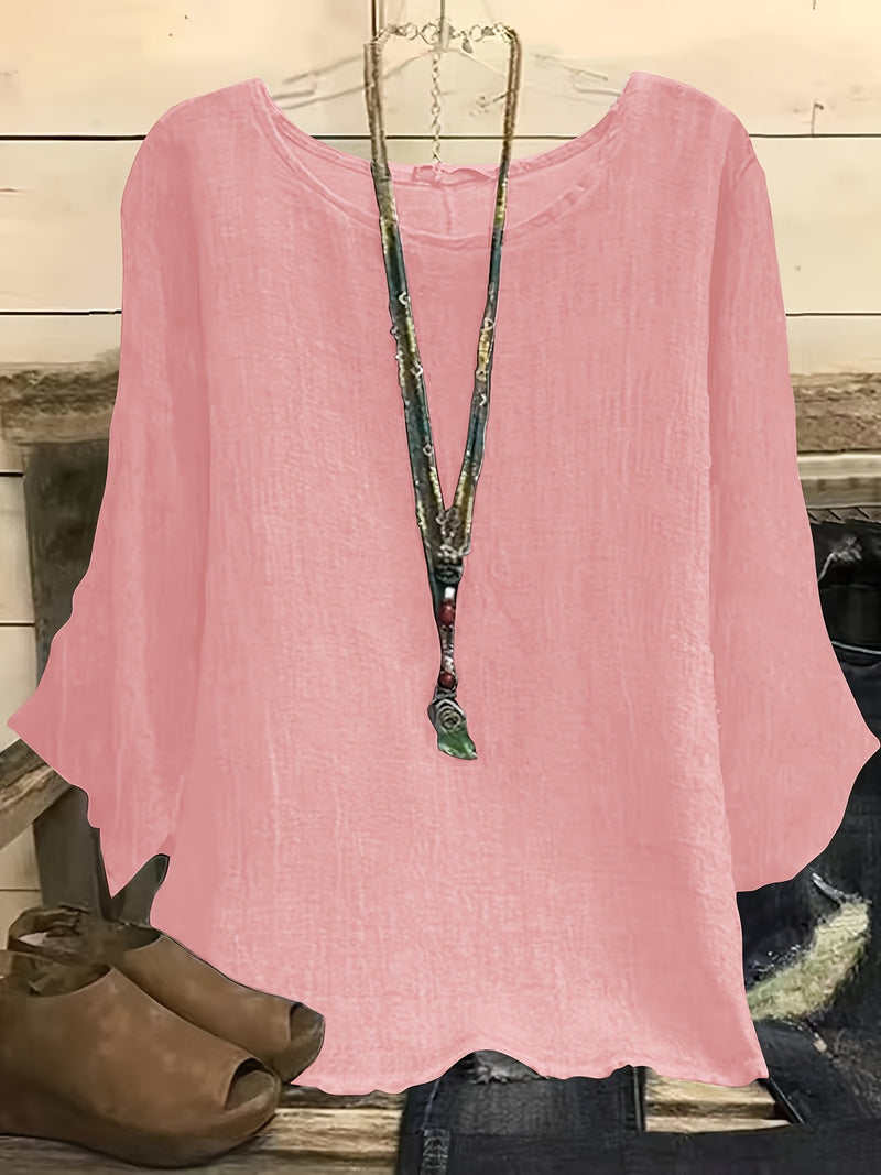 Plus-size Casual Women's Clothing, Round Neck Three-quarter Sleeve.