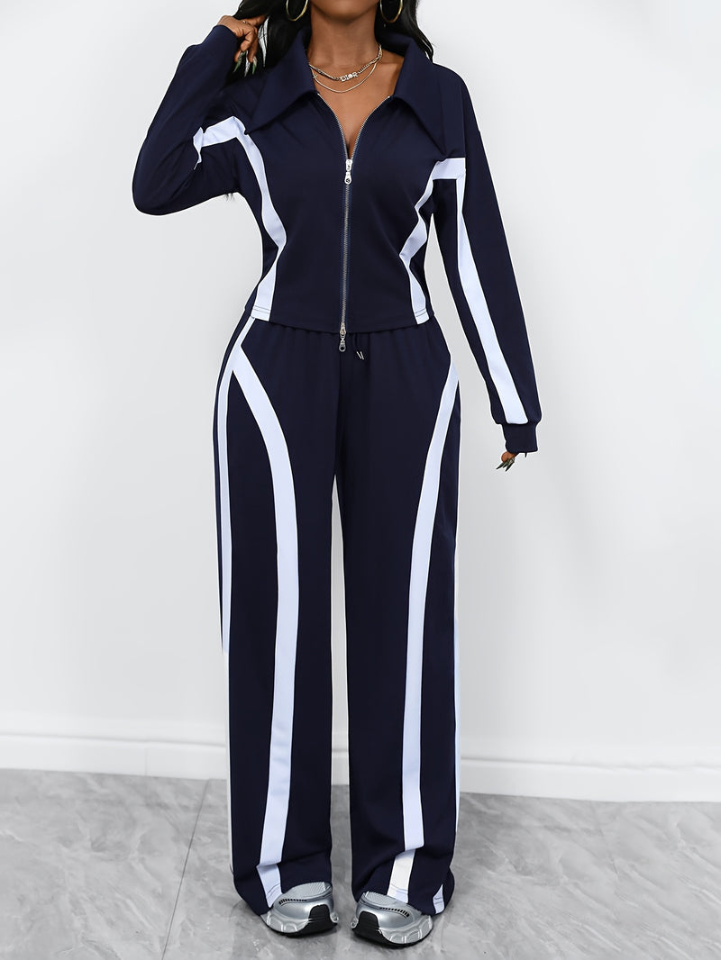 Women's Autumn-Winter Zippered Long Sleeve Jacket and Slim-Fit Pants.