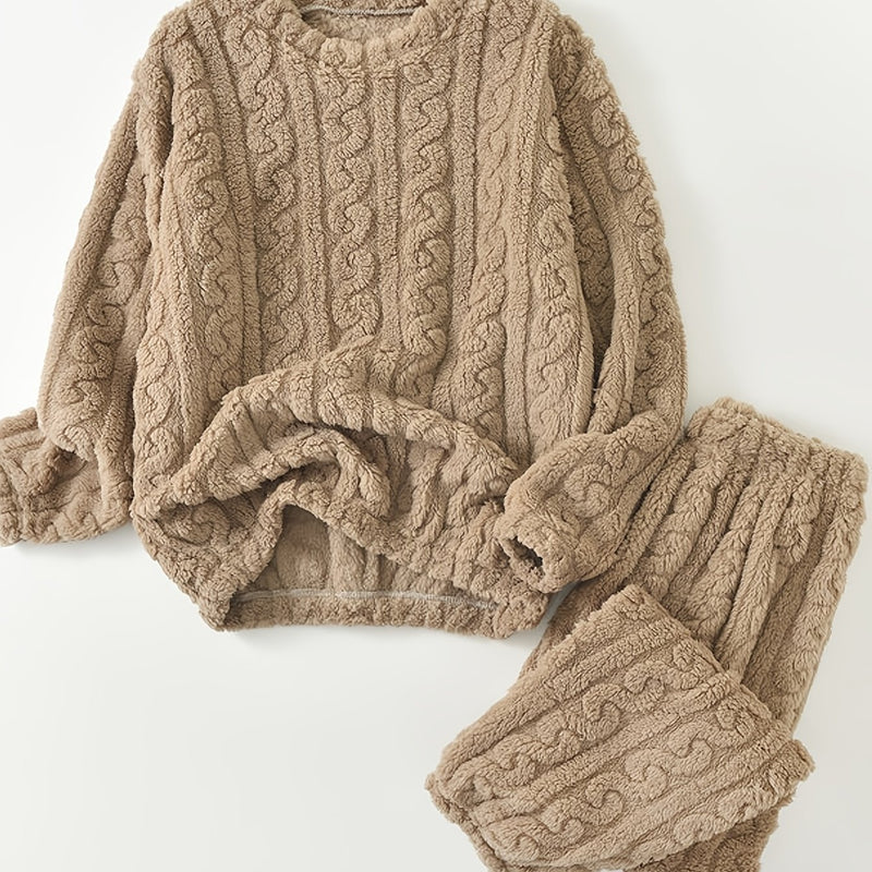 Women's Elegant 2pcs Set, Pants Set, Coral Loungewear, for Walking/ Casual.