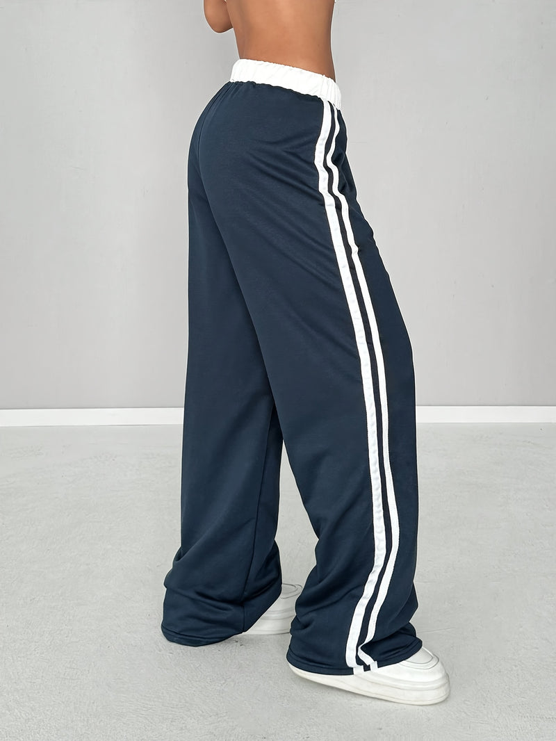 Women'S Color Block Number Print Belt Stitching Casual Street Loose Long Pants.