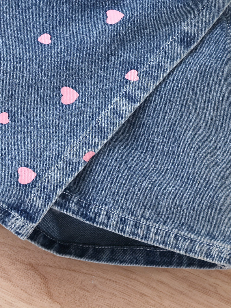 Girls' Denim Print Shorts, Versatile And Stylish.