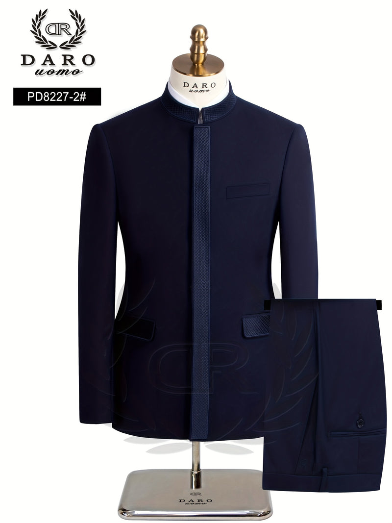2pcs Men's Casual Zhongshan Suit with Stand Collar.