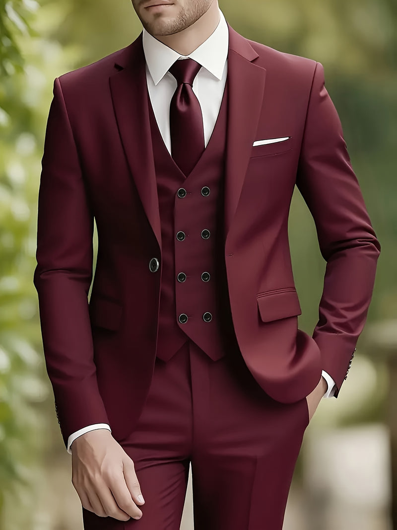 Men's 3pcs Suit Set, Including a Blazer, Vest, And Trousers.