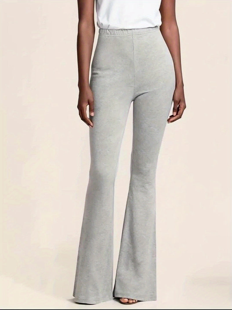 A Three-Piece Women's Solid Color High-Waisted Fitted Flared Pants Set.