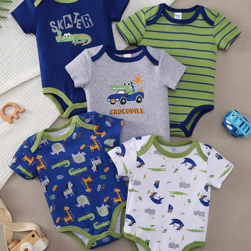 Newborn Baby Boy's Three-Point Romper with Short Sleeves, 5pcs.