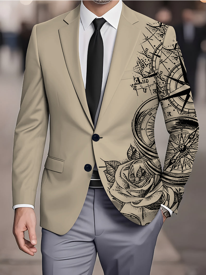 Men'S Digital Print Fashionable Suit Jacket + Vest + Trousers Three-Piece Set.