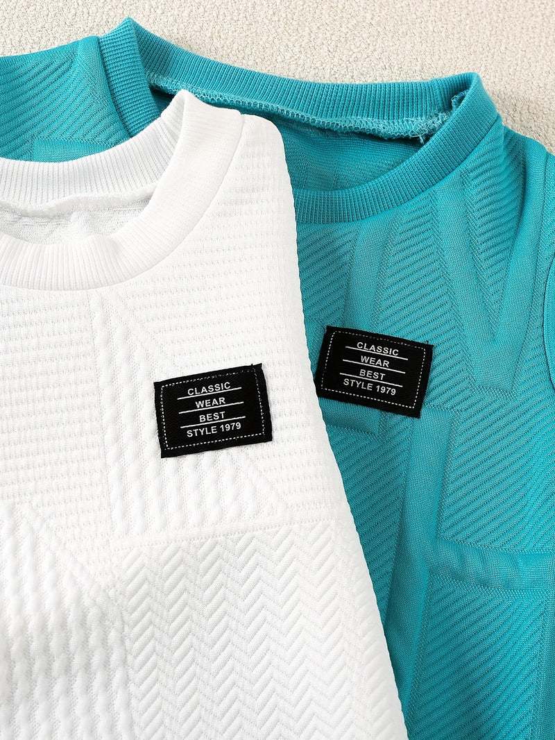 2pcs Boys New Warm Letter and Geometric Pattern Sweatshirt.