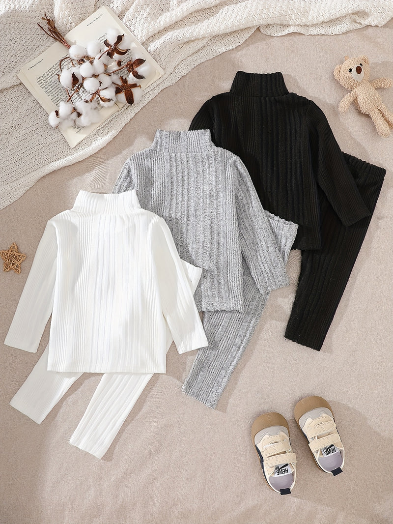 6pcs Kids Fleece Ribbed Long Sleeve Pants Set Fashion Casual Elastic.