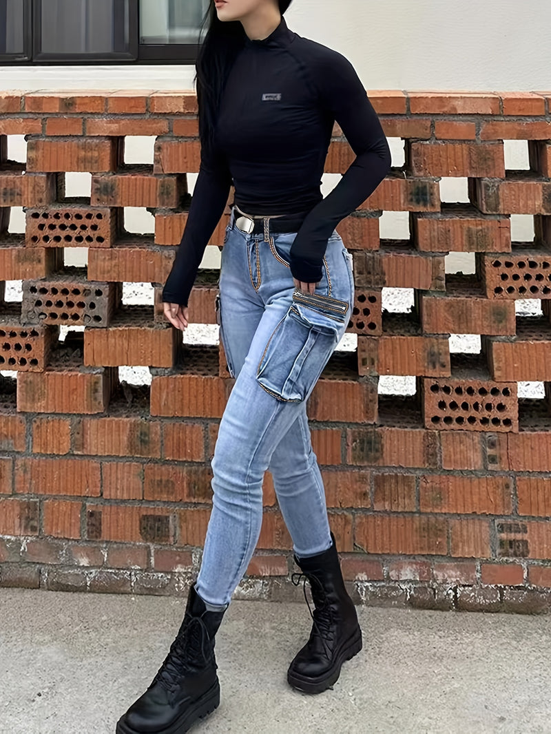 Women’s Multi-pocket Slim Fitted Cargo Jeans.