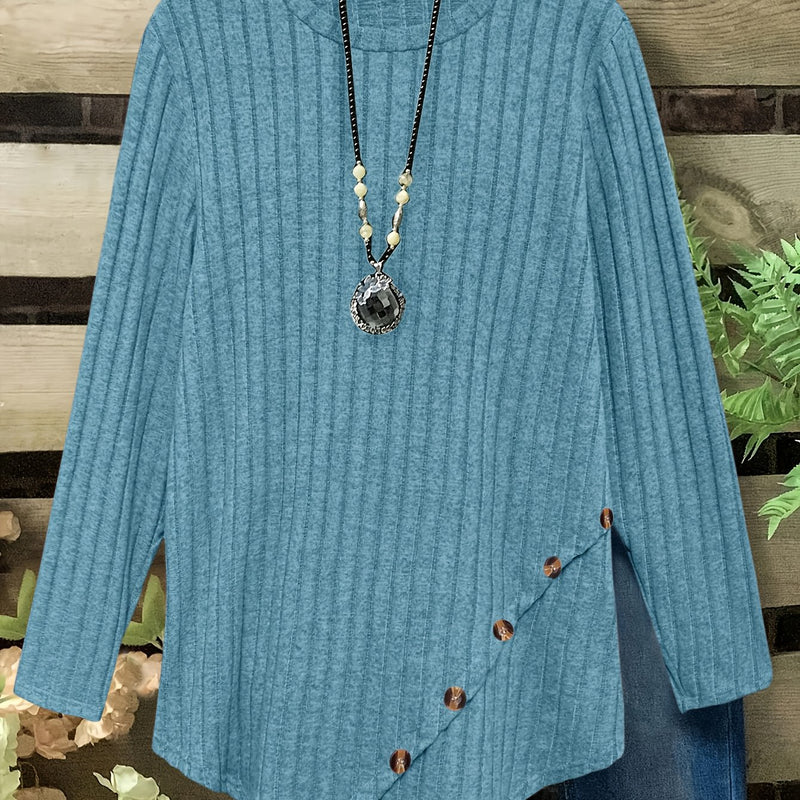 Women's Plus Size Lightweight Ribbed Long Sleeve T-Shirt.