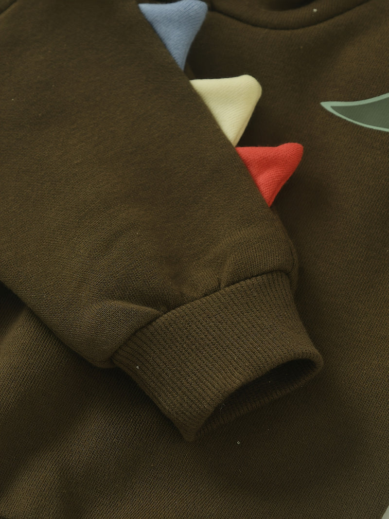 2pcs Baby Boy Set, Long-Sleeved Fleece Hooded Sweatshirt + Long-Sleeved.