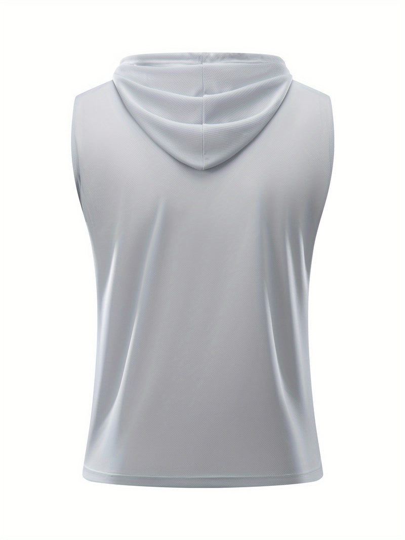 5pcs Solid Color Breathable Men's Sleeveless Hooded Tank Tops.