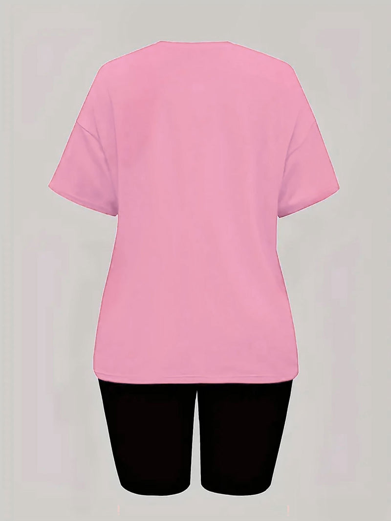 Two-piece set short-sleeved T-shirt and short leggings.