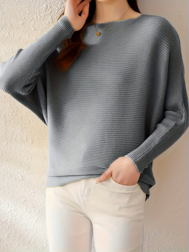 Women's Loose Batwing Sleeve Sweater, Casual Elegant Long Sleeve Top.