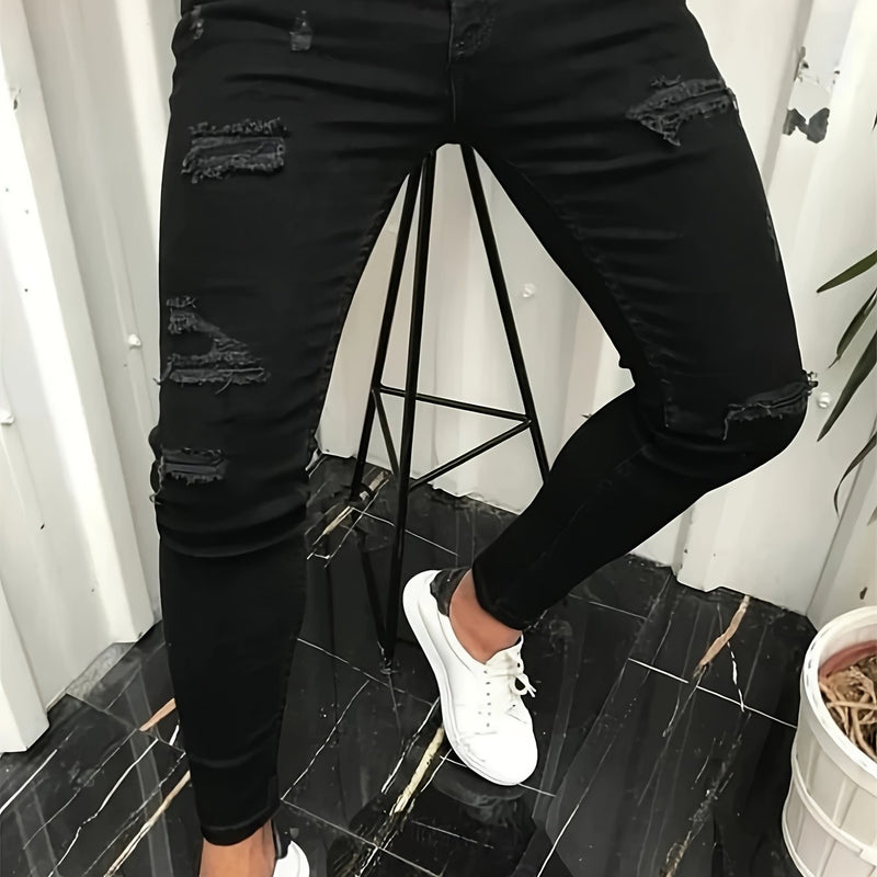 Trendy Men's High Street Ripped Skinny Jeans.