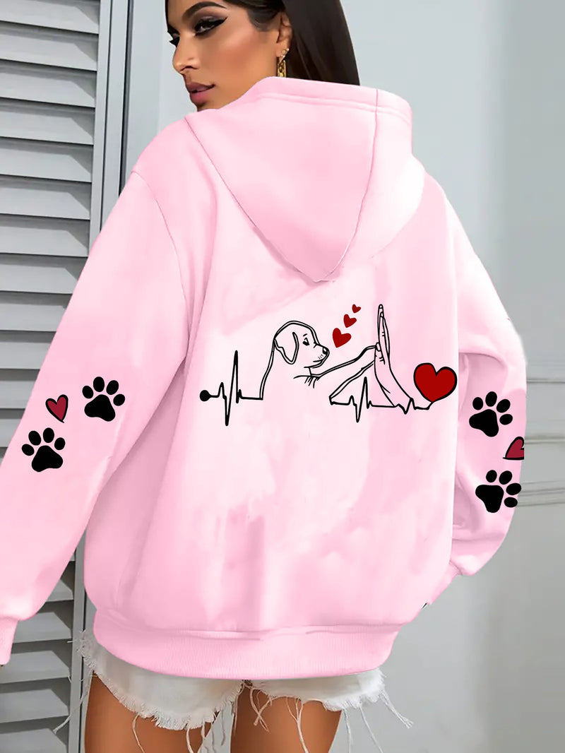 Women'S Cozy Fleece Hoodie with Adorable Puppy Graphic.