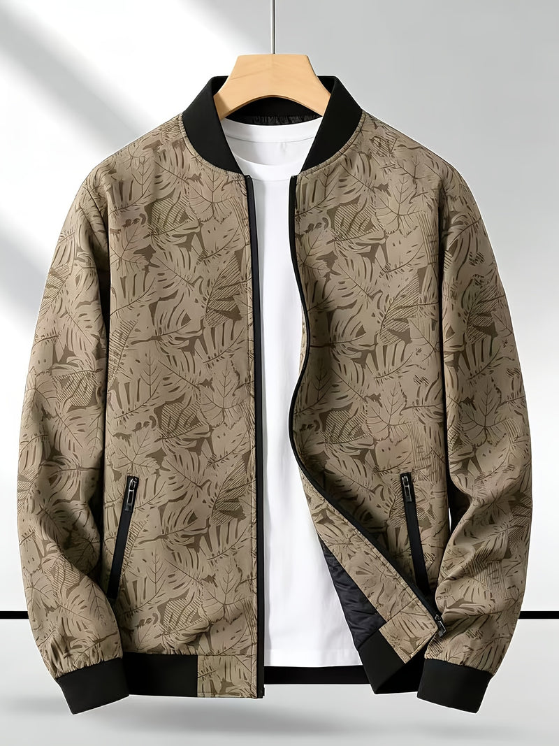 Men'S Fashion Print Casual Sports Jacket with Baseball Collar, Long Sleeve.