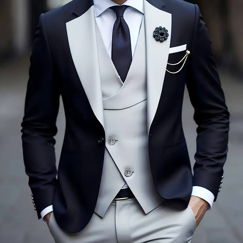 Men's Three-Piece Suit Set, Business Formal Wear.