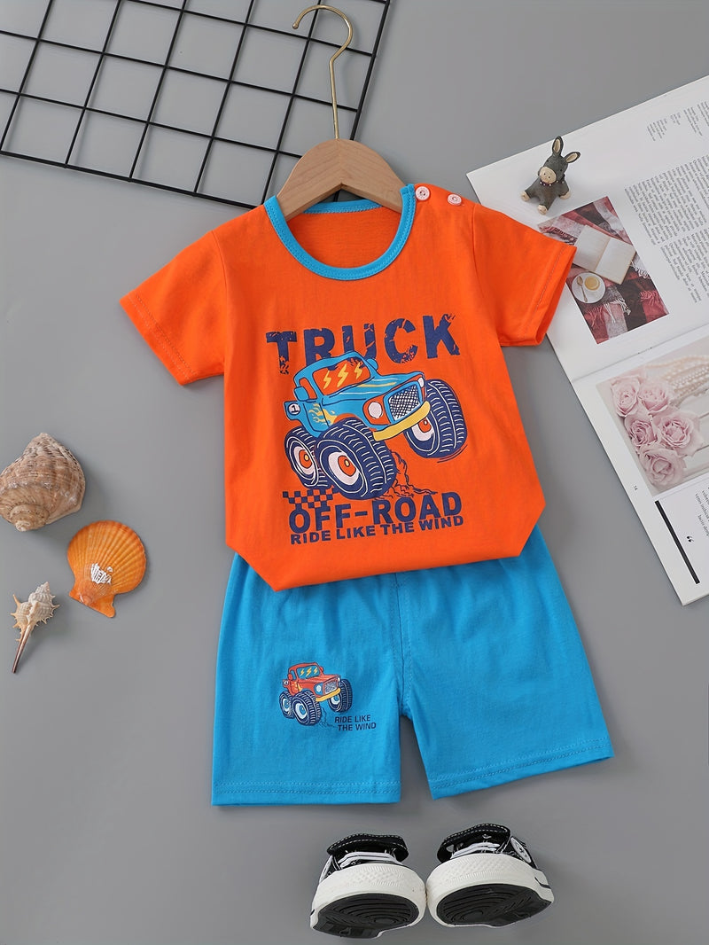 3pcs Cute Casual Pure Cotton Short-Sleeve and Shorts Set.