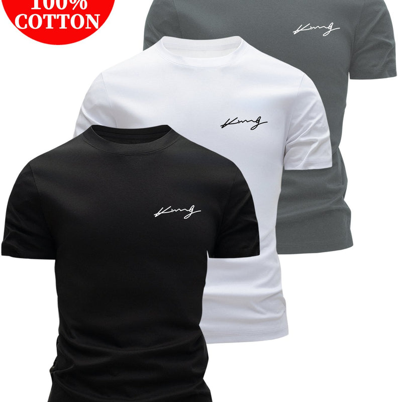 3pcs Cotton T-Shirts, Men's Crew Neck Short Sleeve Tees.