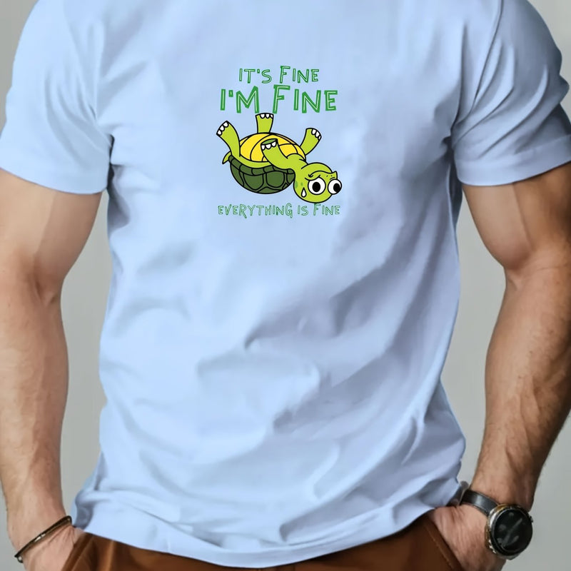 Men's "IT's FINE I'M FINE" Graphic Summer Casual Crew Neck.