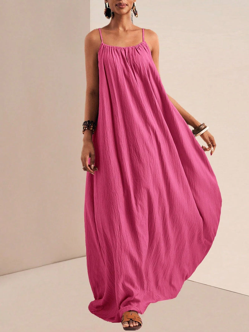 New Arrival Women's Elegant Solid Color Camisole Flared Maxi Dress.