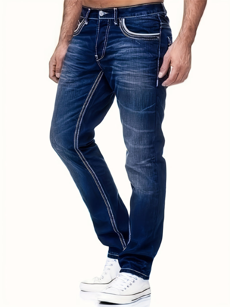 Men's Thick-thread Washed Denim Jeans.
