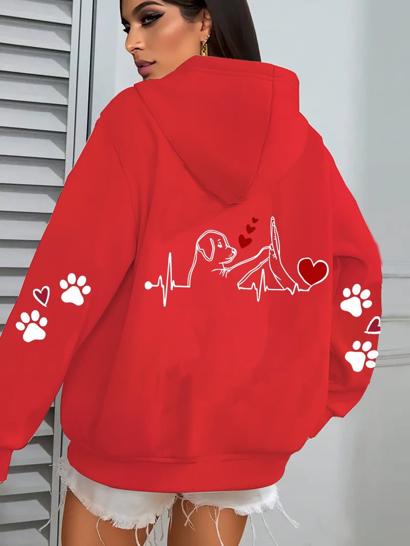 Women'S Cozy Fleece Hoodie with Adorable Puppy Graphic.