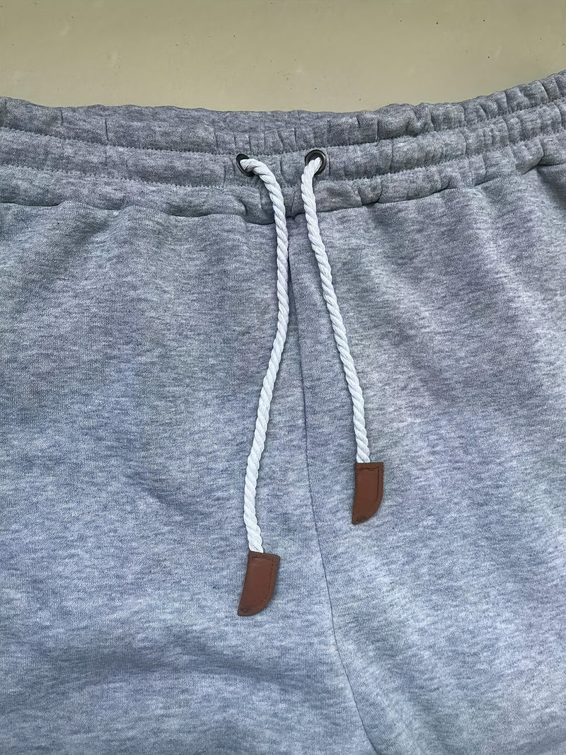 Men's Solid Color Loose Sports Pants, Micro Elastic Warm Thick Casual Pants.