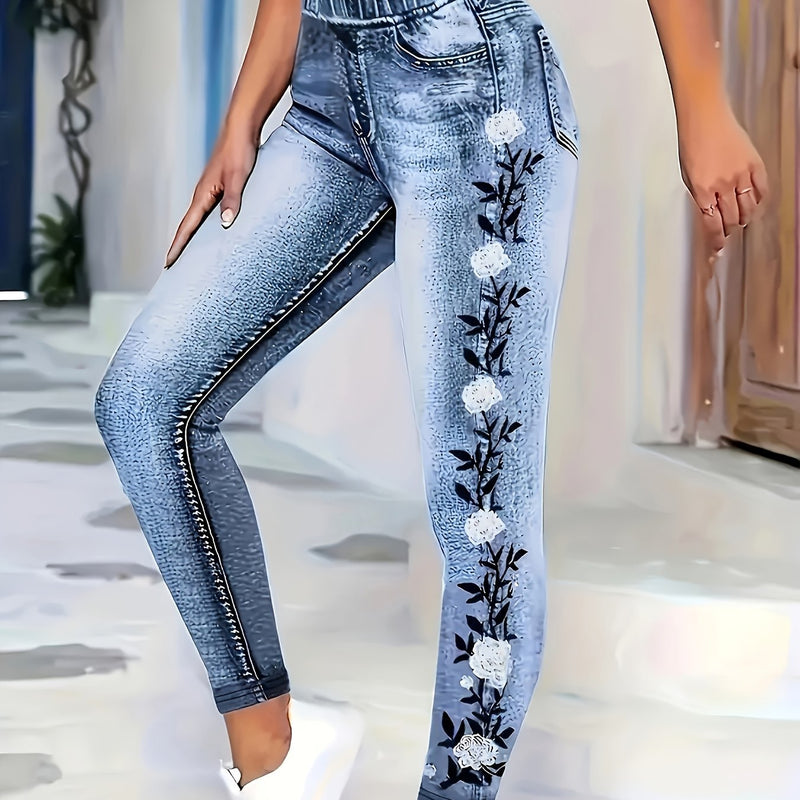 Women’s Directional Style Imitation Faux Denim Leggings.
