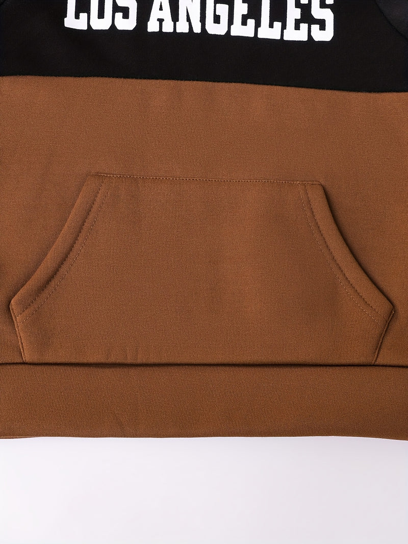 2pcs Boys Autumn/Winter Fleece-Lined Hooded Sweatshirt and Pants Set.