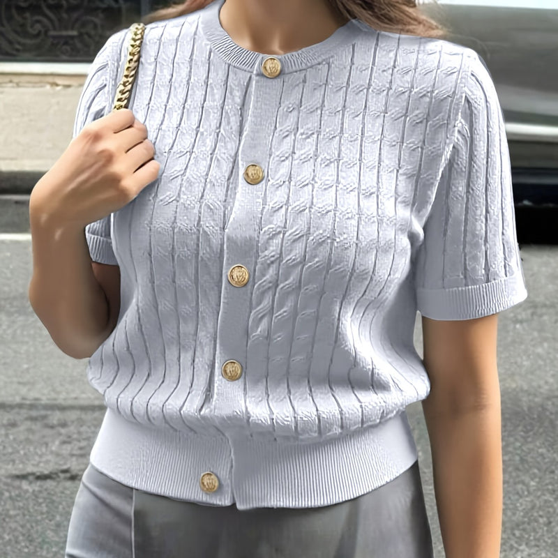 Women's Button-Front Solid Color Cable Blouse.