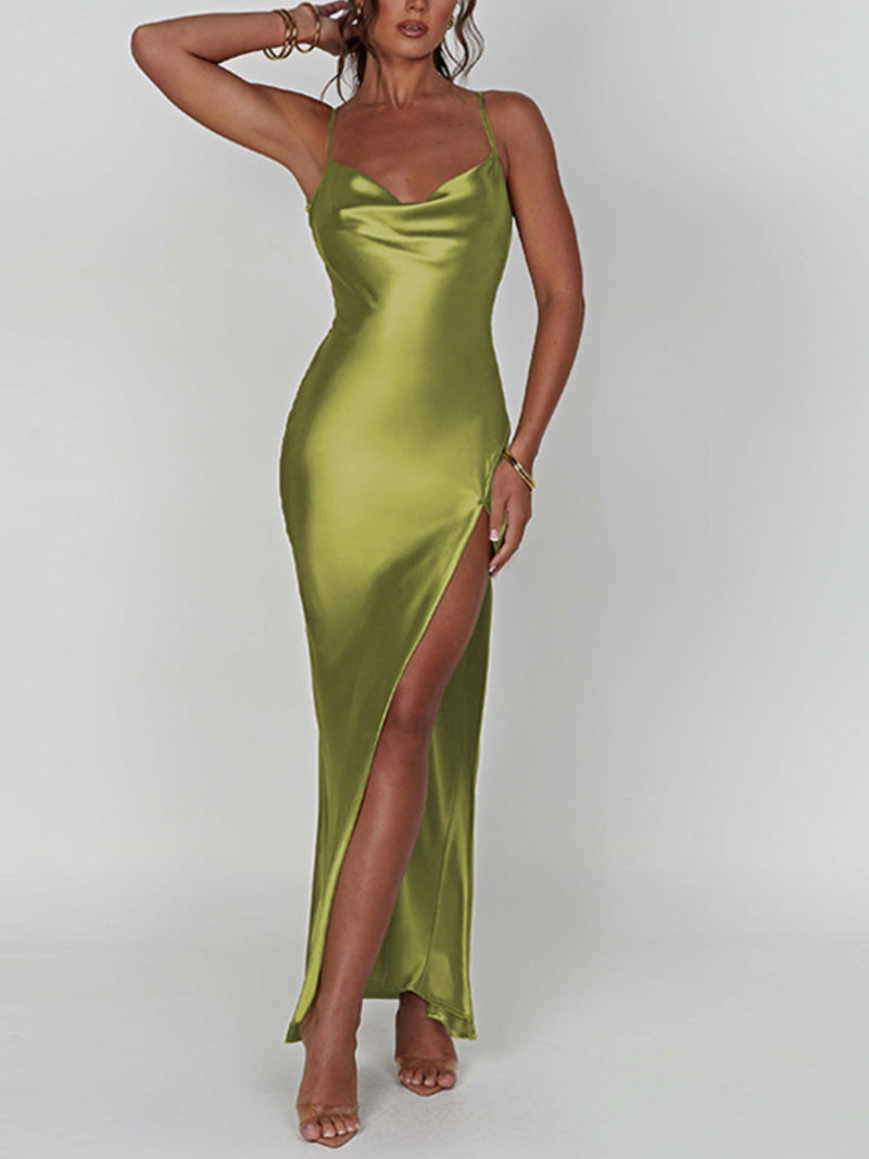 New Fashion Sexy Backless Slit Slim Suspender Dress Women's Wear.