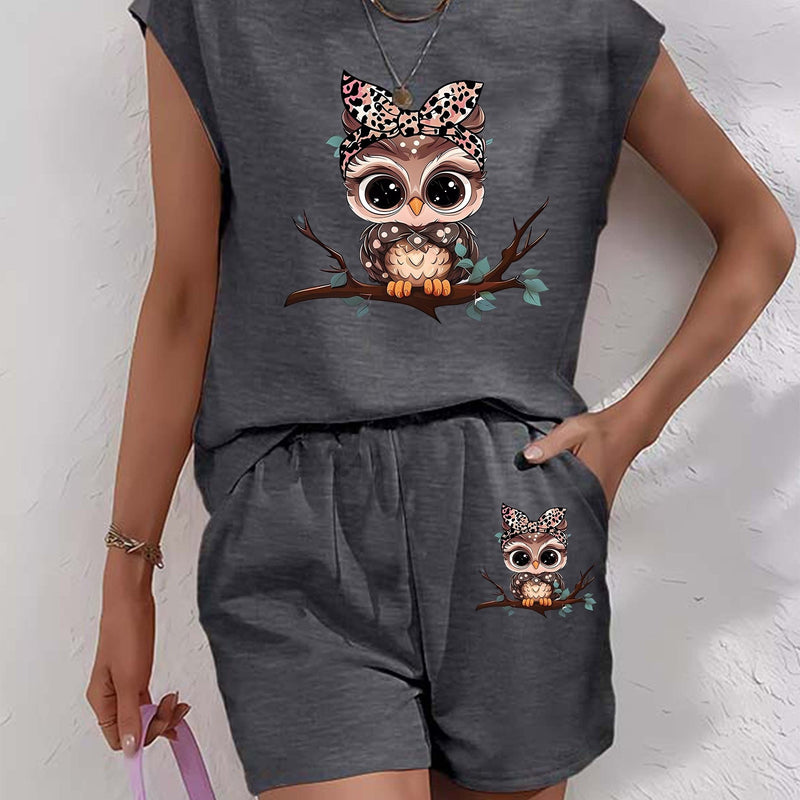 Women’s Graphic Print Two Piece Set, Short Sleeve T-shirt & Shorts.