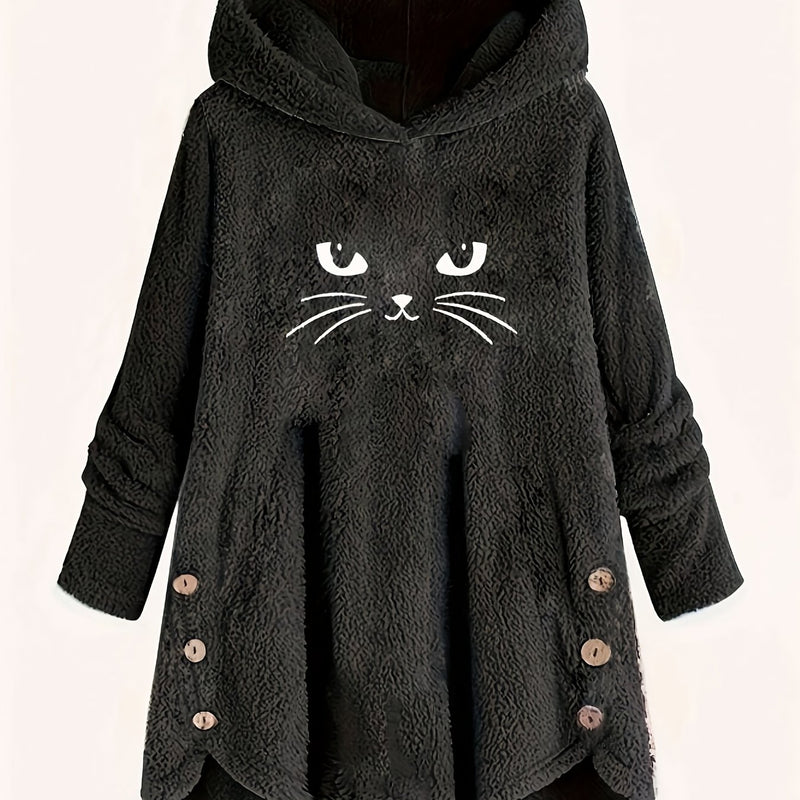 Women's Fashion Fluffy Embroidered Cat Ear Casual Hoodie.