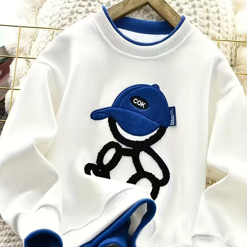 A Trendy Round-Neck Sweatshirt for Boys with a Faux Two-Piece Design.