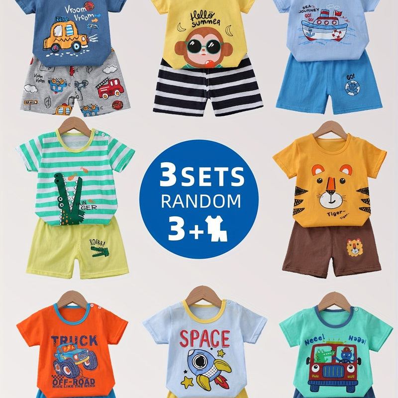 3pcs Cute Casual Pure Cotton Short-Sleeve and Shorts Set.