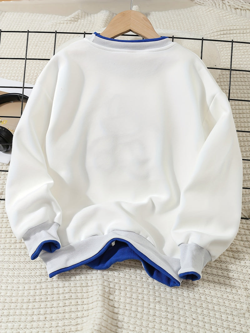 A Trendy Round-Neck Sweatshirt for Boys with a Faux Two-Piece Design.