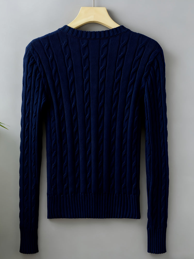 Women's Slim-Fit V-Neck Cable Sweshirt.